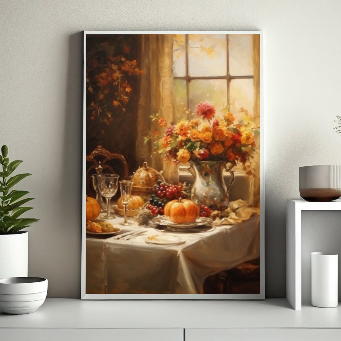 Autumn Harvest Dinner Table by Sunlit Window Still Life Poster - Image 6