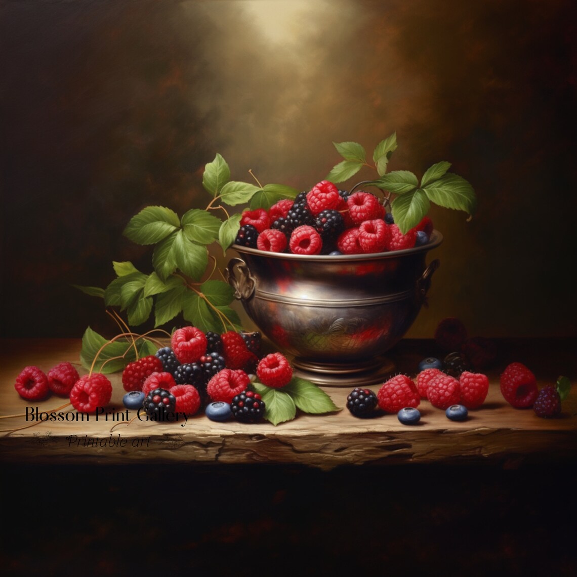 Moody Raspberries Vintage Fruit Still Life Art Print - Image 3