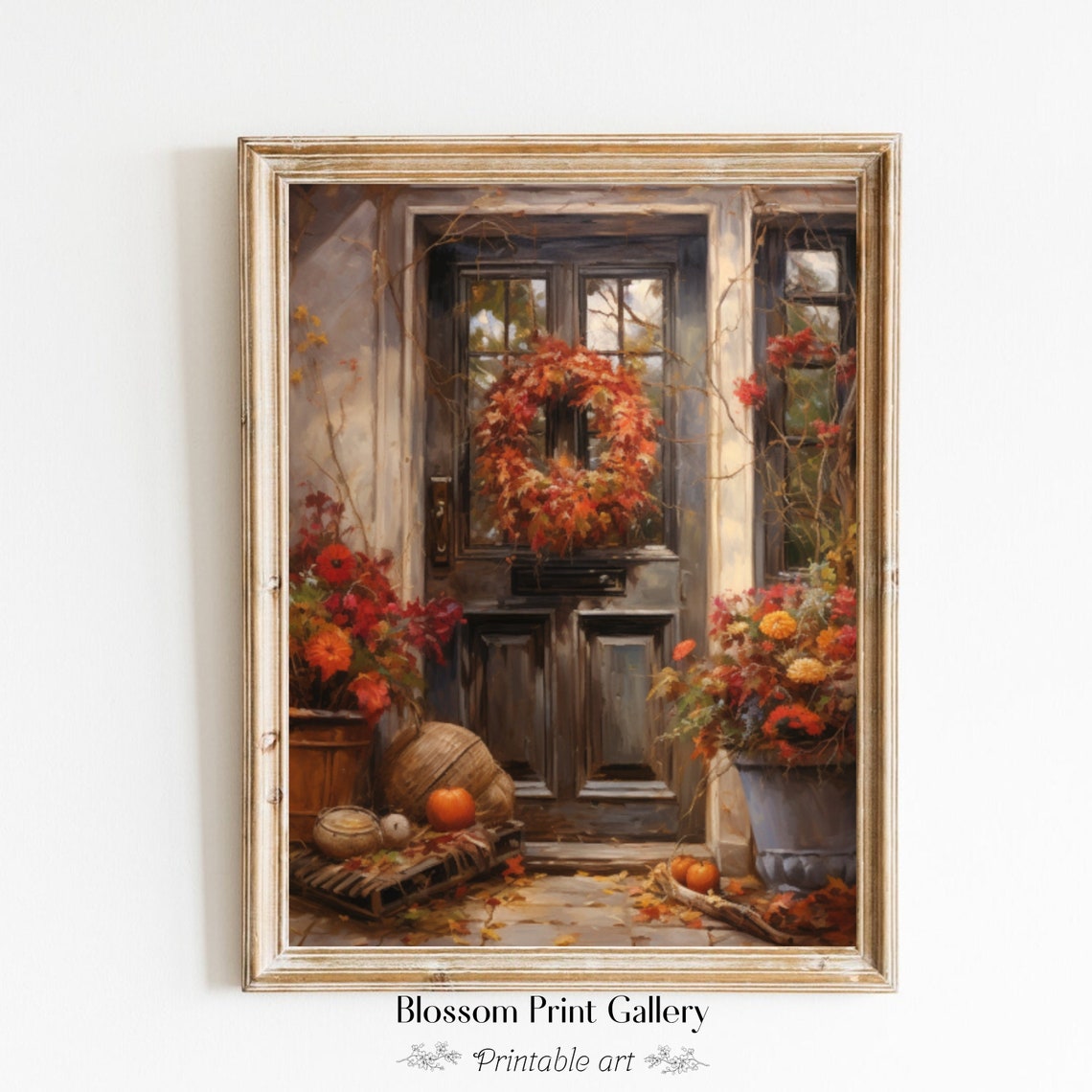 Rustic Autumn Front Door With Wreath And Pumpkins Fall Poster - Image 6
