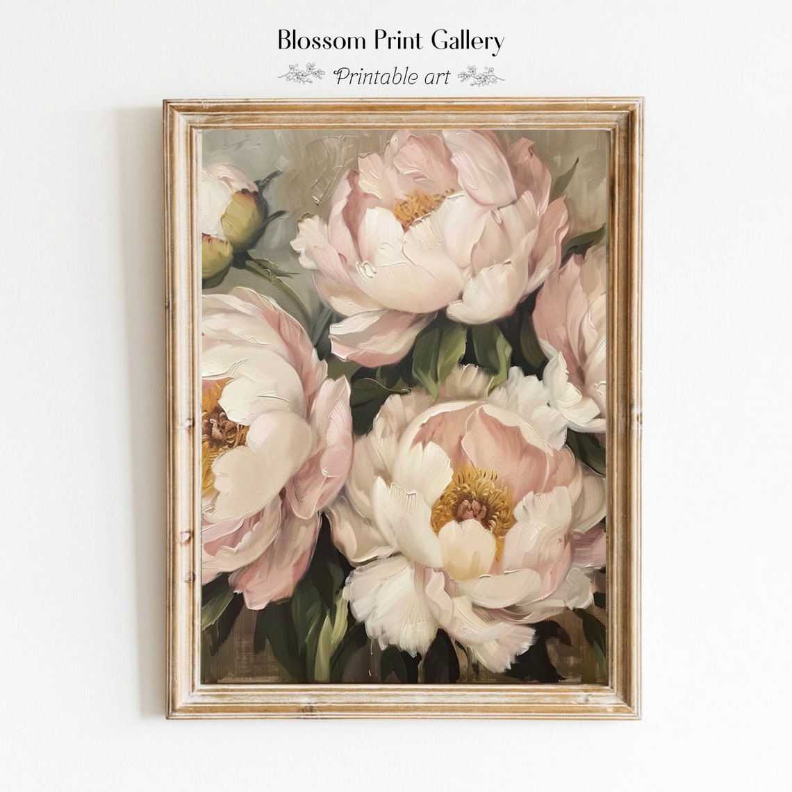 Blush Pink Peonies in Full Bloom Romantic Floral Painting Wall Art