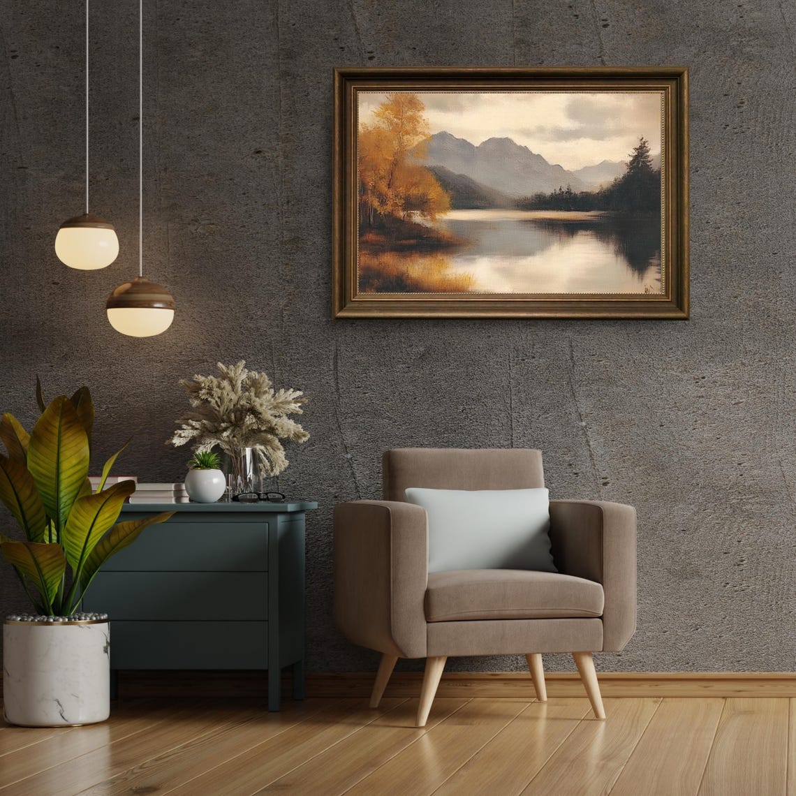 Moody Autumn Mountain Lake with Golden Fall Trees Reflection Poster - Image 2