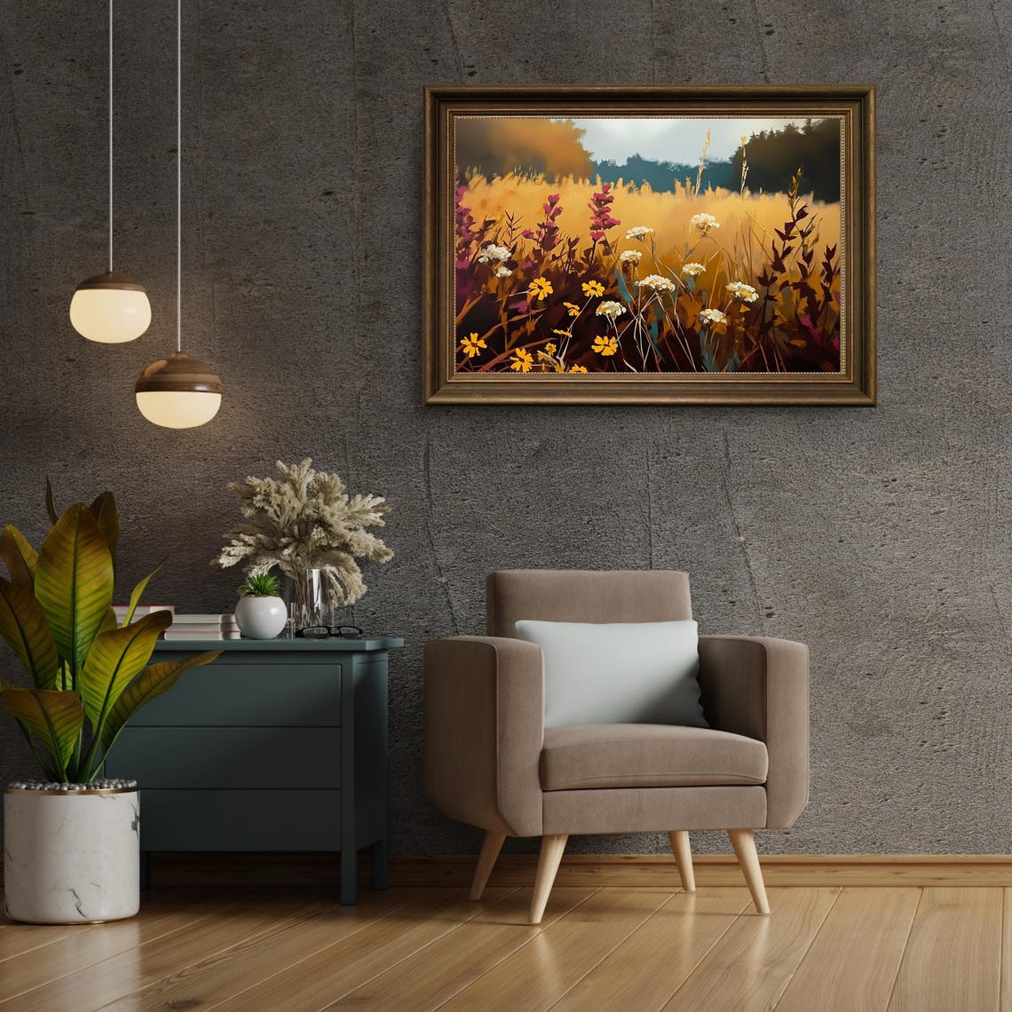 Wildflower Field Landscape Oil Painting Rustic Landscape Art Country Field Wall Art Wildflower Vintage Landscape Art Print 773 - Image 6