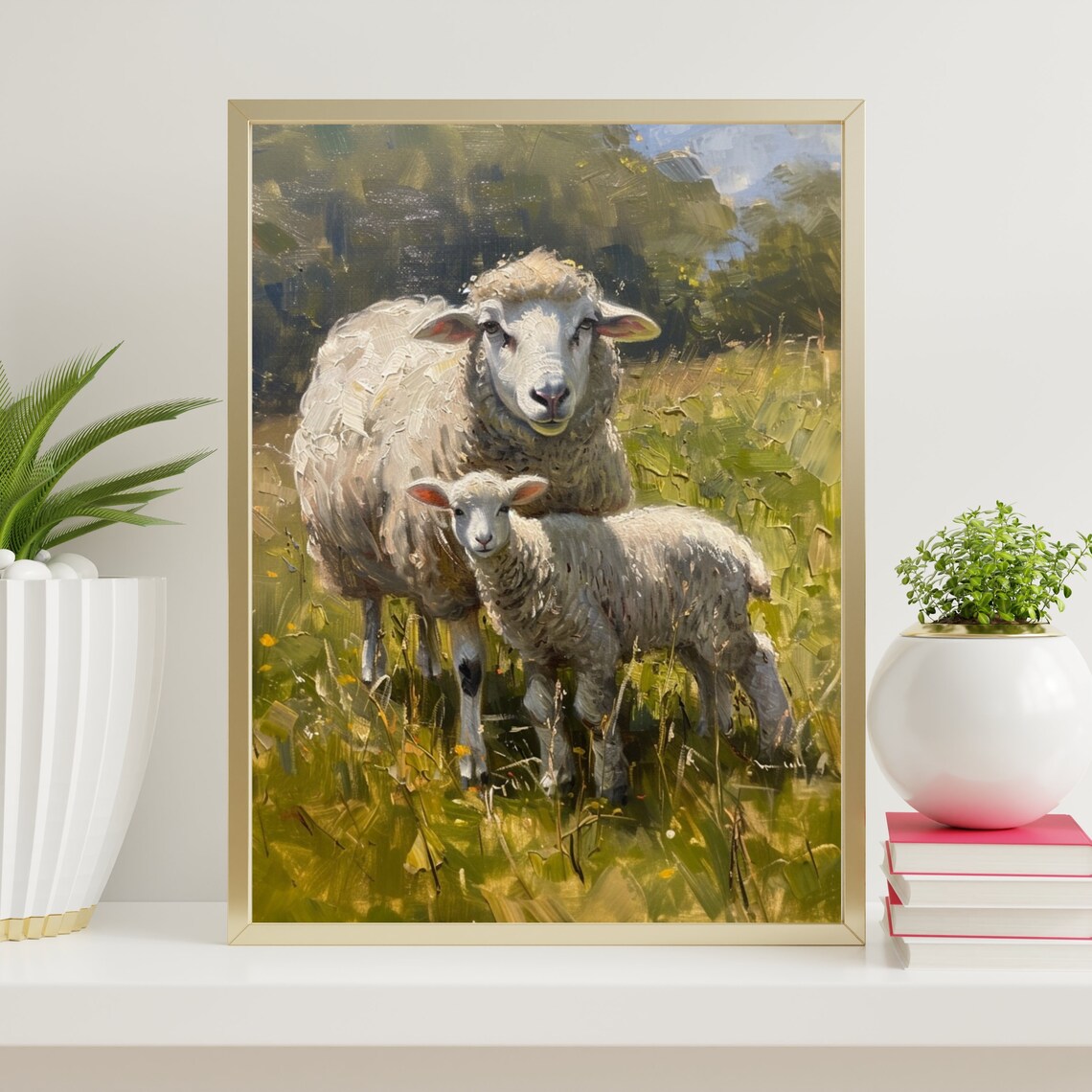 Sweet Ewe And Lamb Sheep Oil Painting Pasture Farm Animal Poster - Image 6