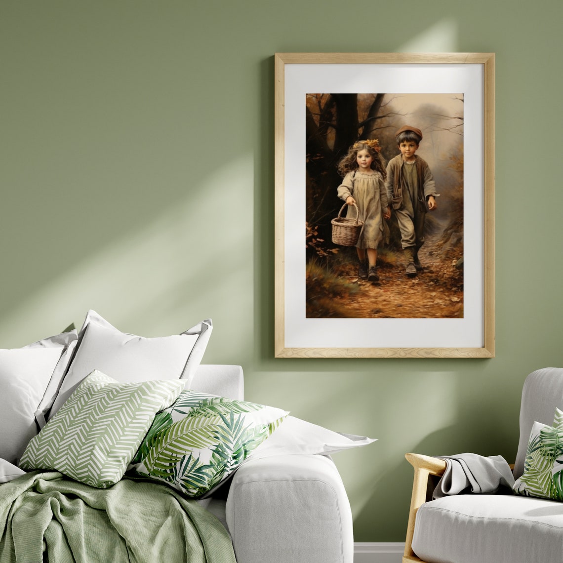 Children Walking Autumn Forest Path With Basket Vintage Poster - Image 6