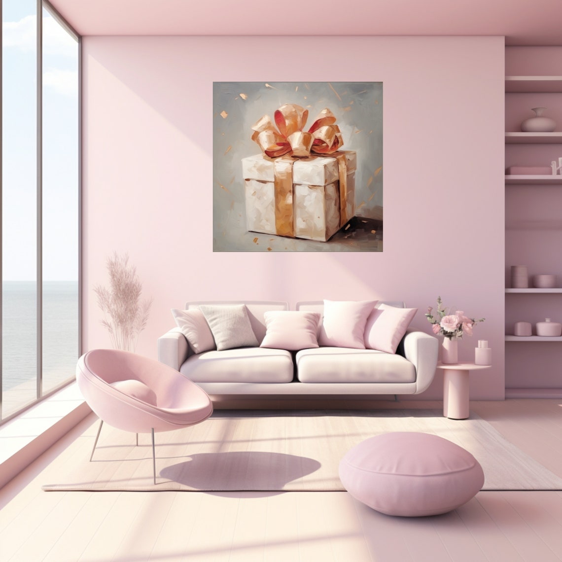 Painted Gift Box With Gold Bow Christmas Present Still Life Art Poster - Image 4