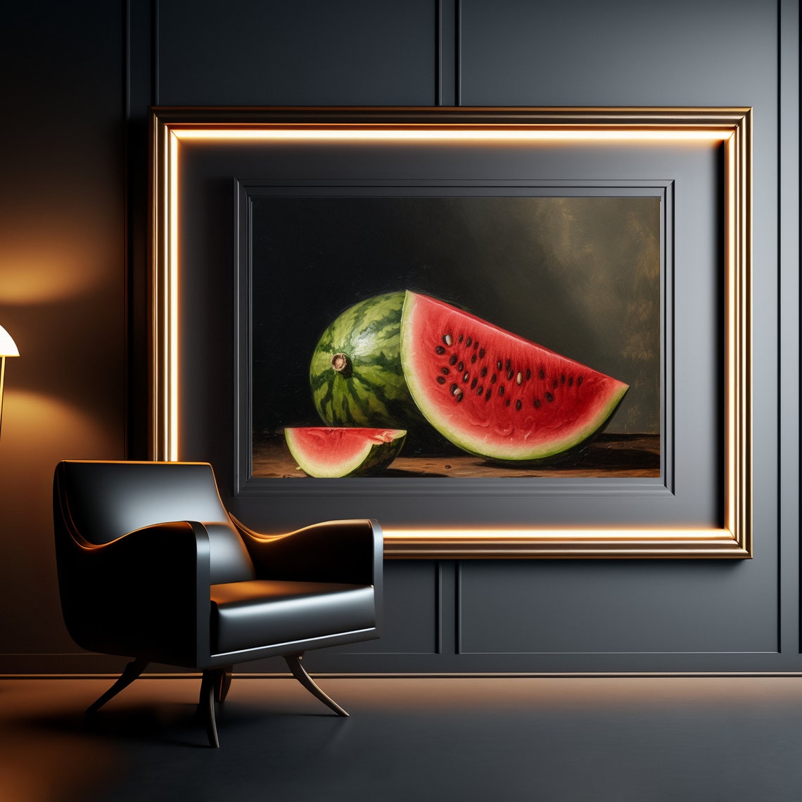 Moody Watermelon Still Life With Sliced Fruit On Dark Background Print - Image 4