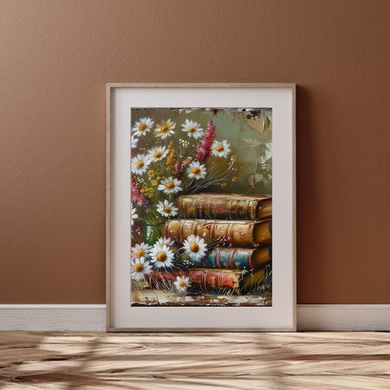 Moody Wildflower Wall Art Book Still Life Decor Flower Print Vintage Spring Oil Painting Summer Decor Rustic Farmhouse Decor 569
