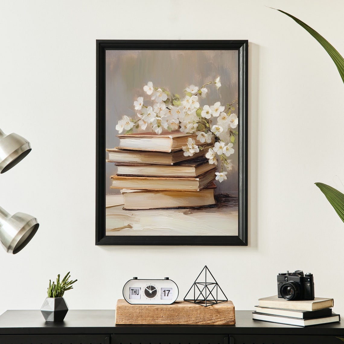Stack Of Vintage Books Topped With White Spring Blossom Branches Print - Image 5
