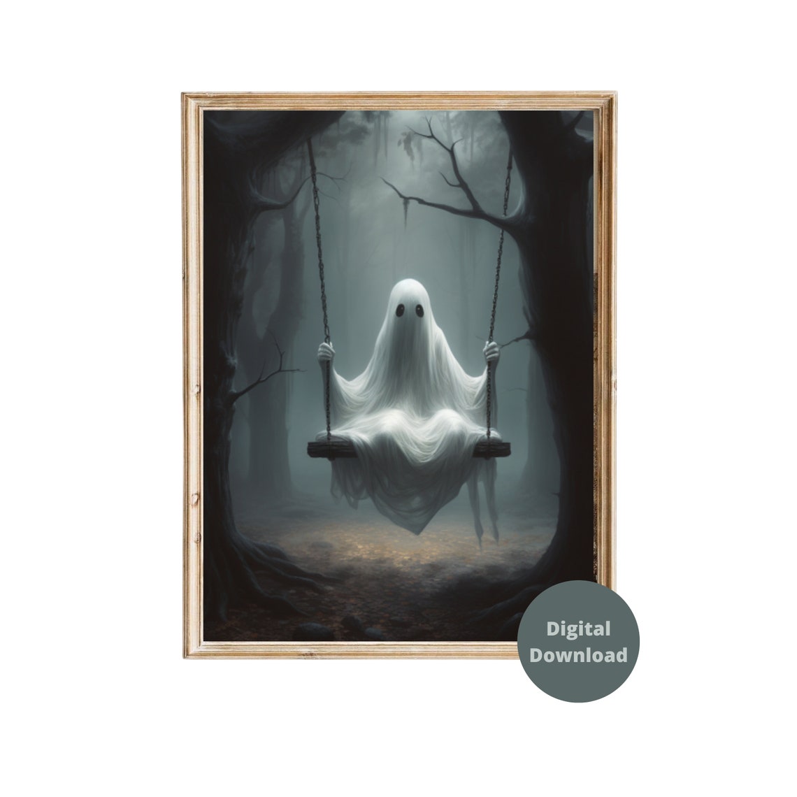 Ghost On The Swing Wall Art Spooky Vintage Gothic Cute Little Ghost Poster Special Halloween Ghost Face Decor Dark Academia Room - Image 4