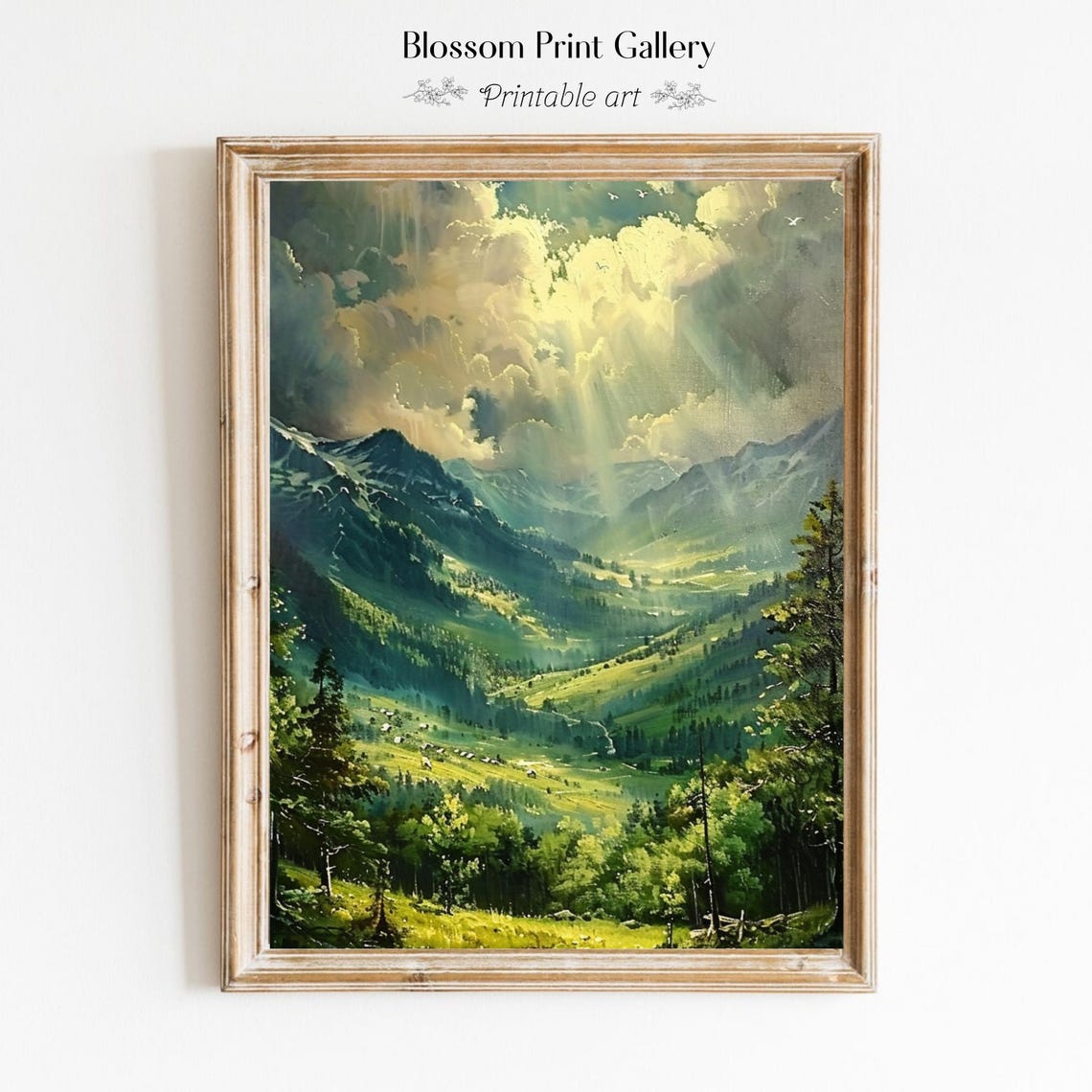 Mountains Valley Landscape Sunlit Serenity Art Print Rustic Landscape Poster Cabin Decor Springfield 967