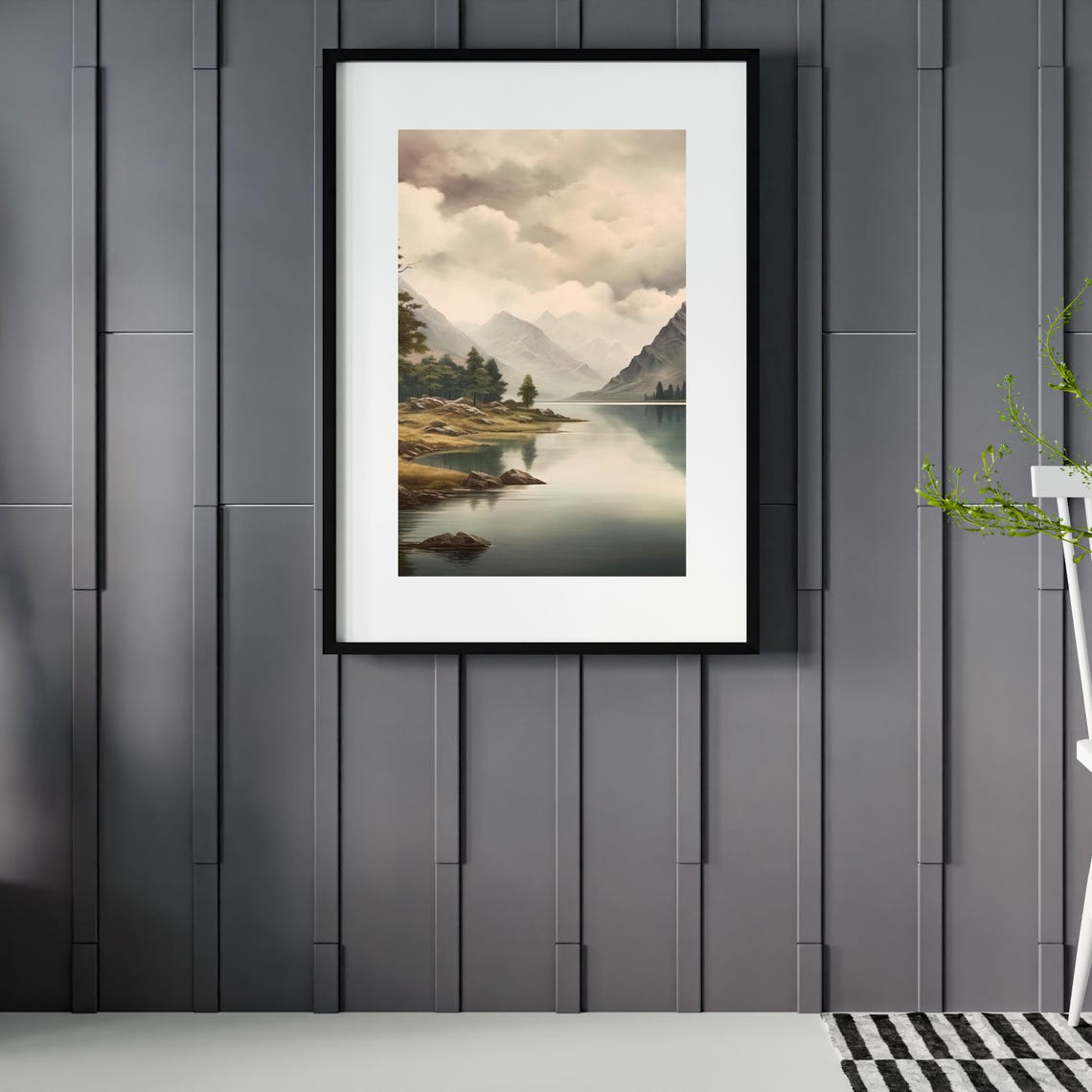 Moody Mountain Lake Under Cloudy Skies with Pine Trees Poster - Image 2