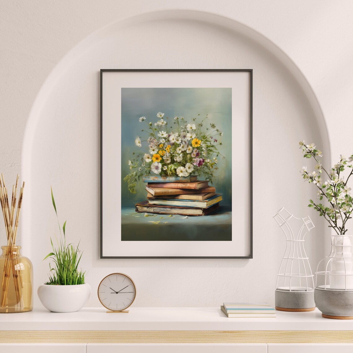 Wildflowers on Stack of Old Books Vintage Still Life Floral Painting Poster - Image 5
