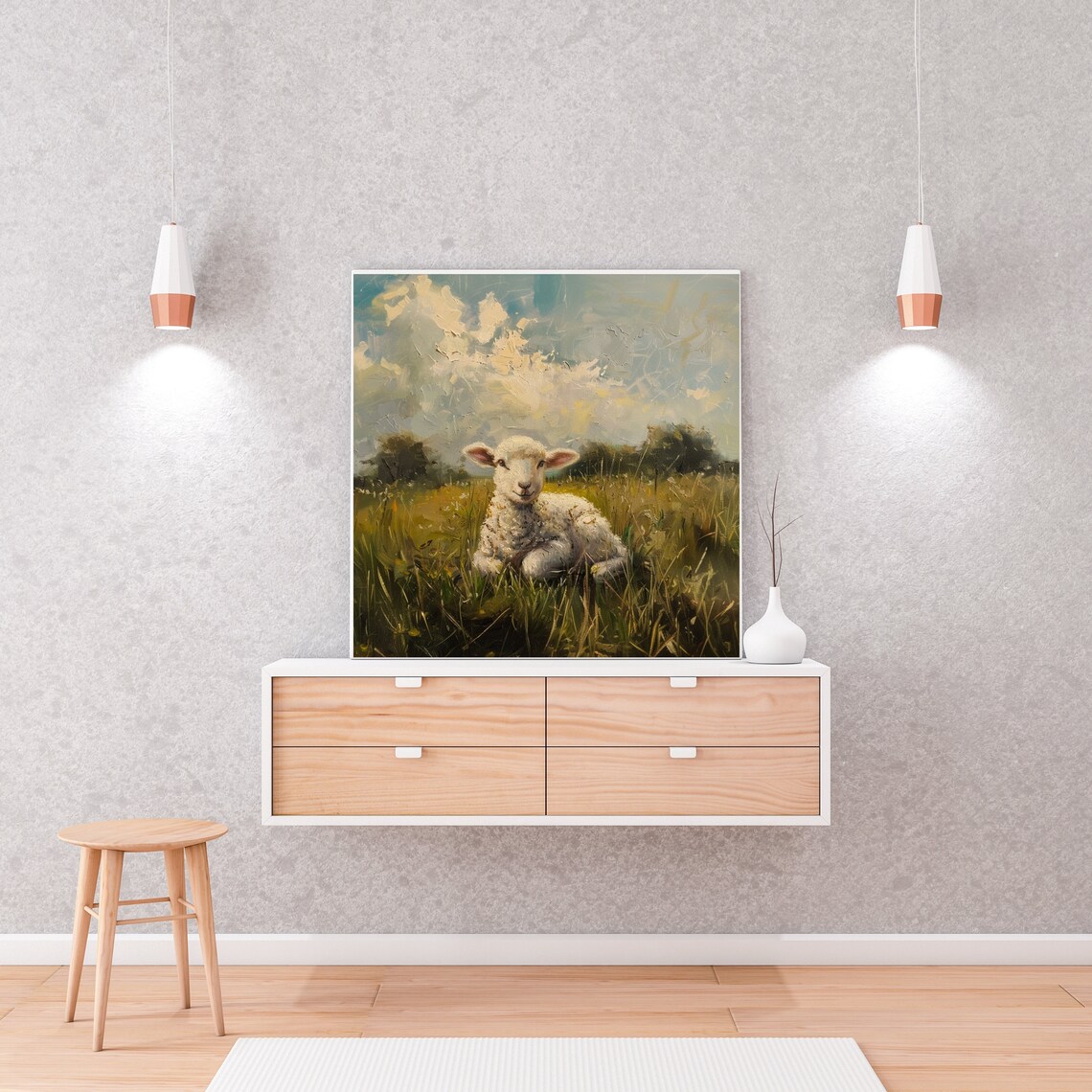 Easter Lamb Rustic Countryside Art Print - Image 3