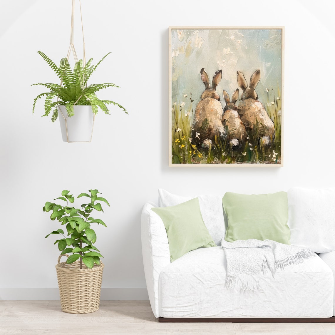 Three Rabbits Watching Wildflower Meadow Cute Bunny Painting Poster - Image 4