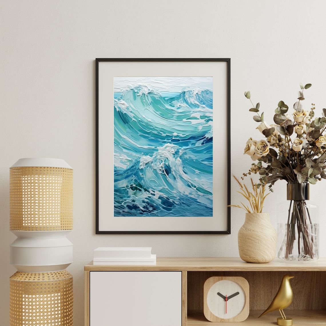 Turquoise Ocean Waves Thick Impasto Texture Coastal Seascape Art Poster - Image 5