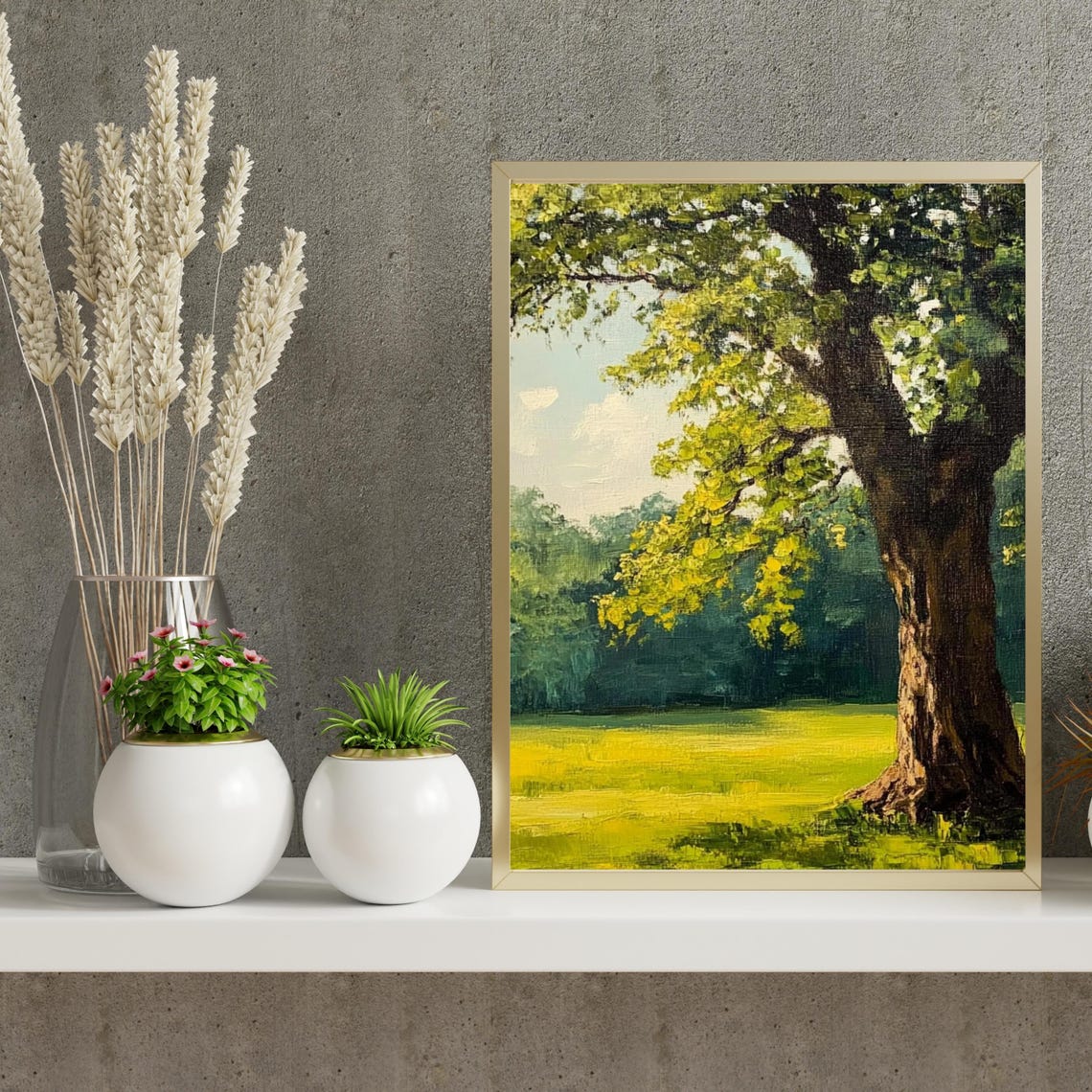 Majestic Oak Tree Sunlit Green Meadow Summer Landscape Poster - Image 6