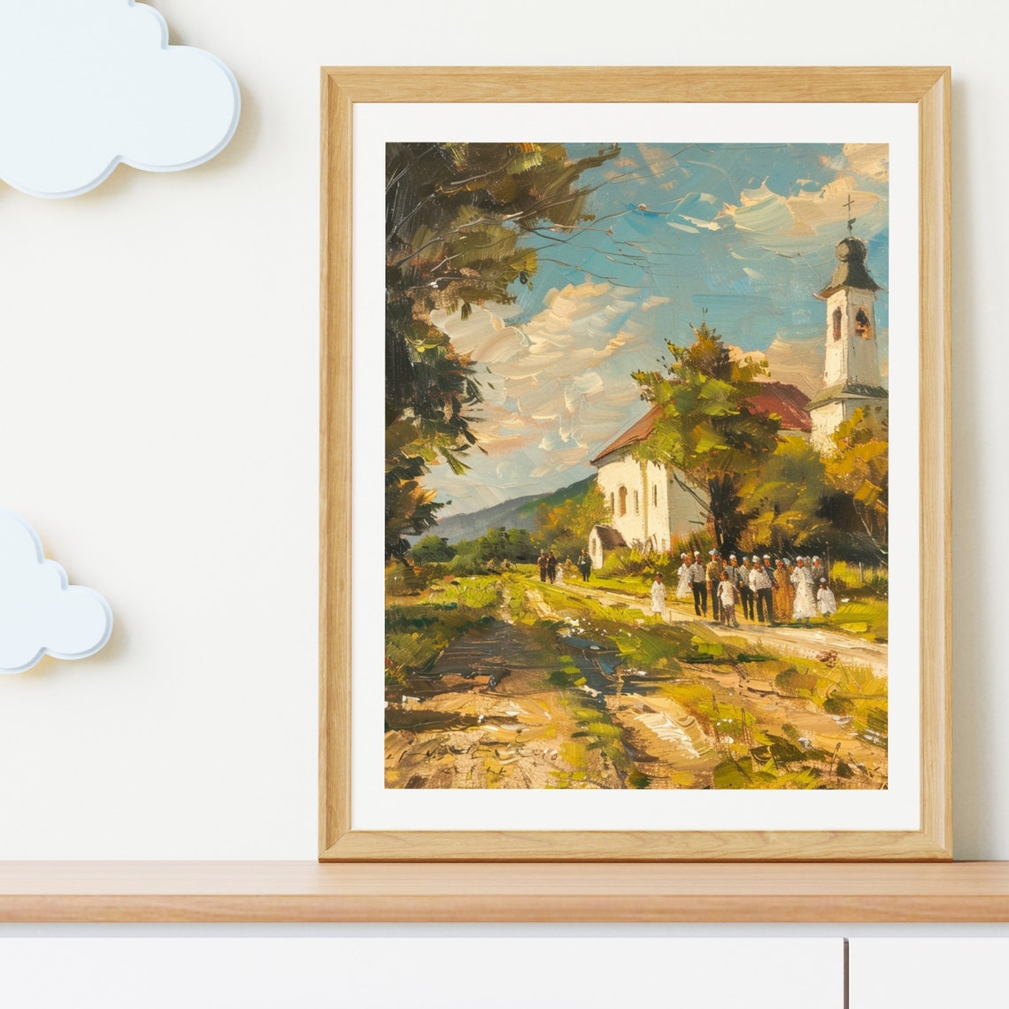 Vintage Old Church Print Antique Landscape Oil Painting Farmhouse Decor Living Room Wall Art Country Scenery 523 - Image 4