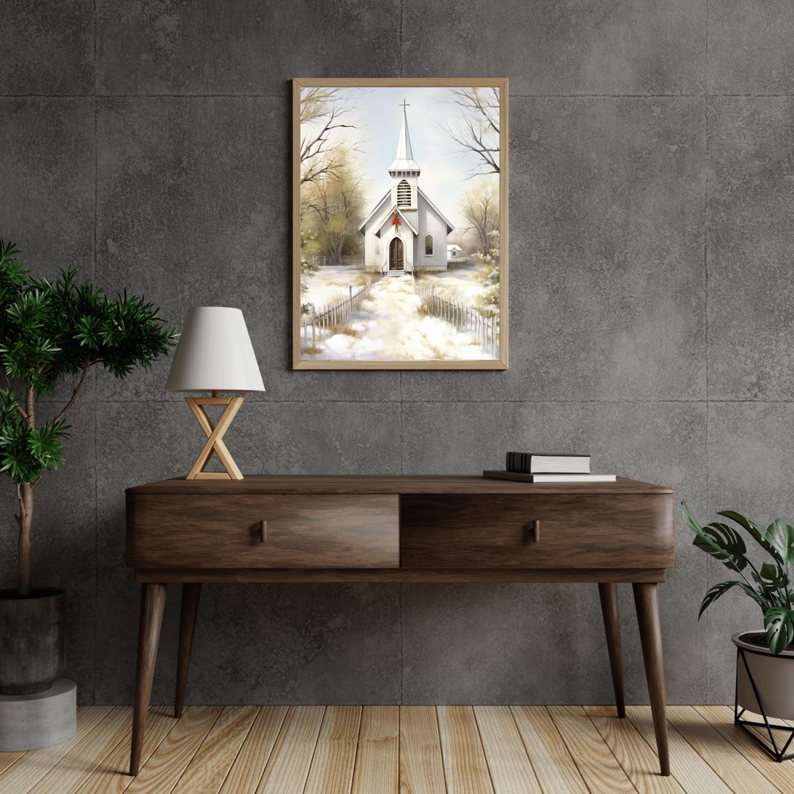 Snowy Christmas Church Painting White Christmas Country Church Wall Art Winter Holiday Decor Country Christmas Holiday 778 - Image 6