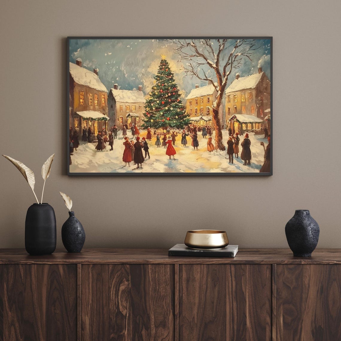 Vintage Christmas City Street Painting Festive Holiday Wall Art Cozy Winter Scene Charming Christmas Decor Vintage Winter Town Print 803 - Image 3