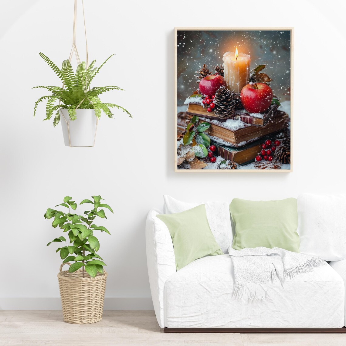 Cozy Christmas Books Apples And Candle Winter Still Life Poster - Image 4