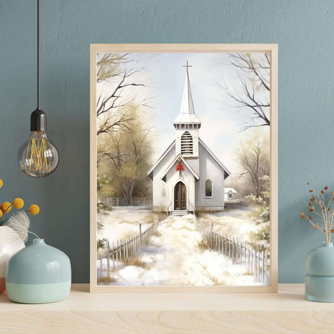 Snowy Christmas Church Painting White Christmas Country Church Wall Art Winter Holiday Decor Country Christmas Holiday 778 - Image 5