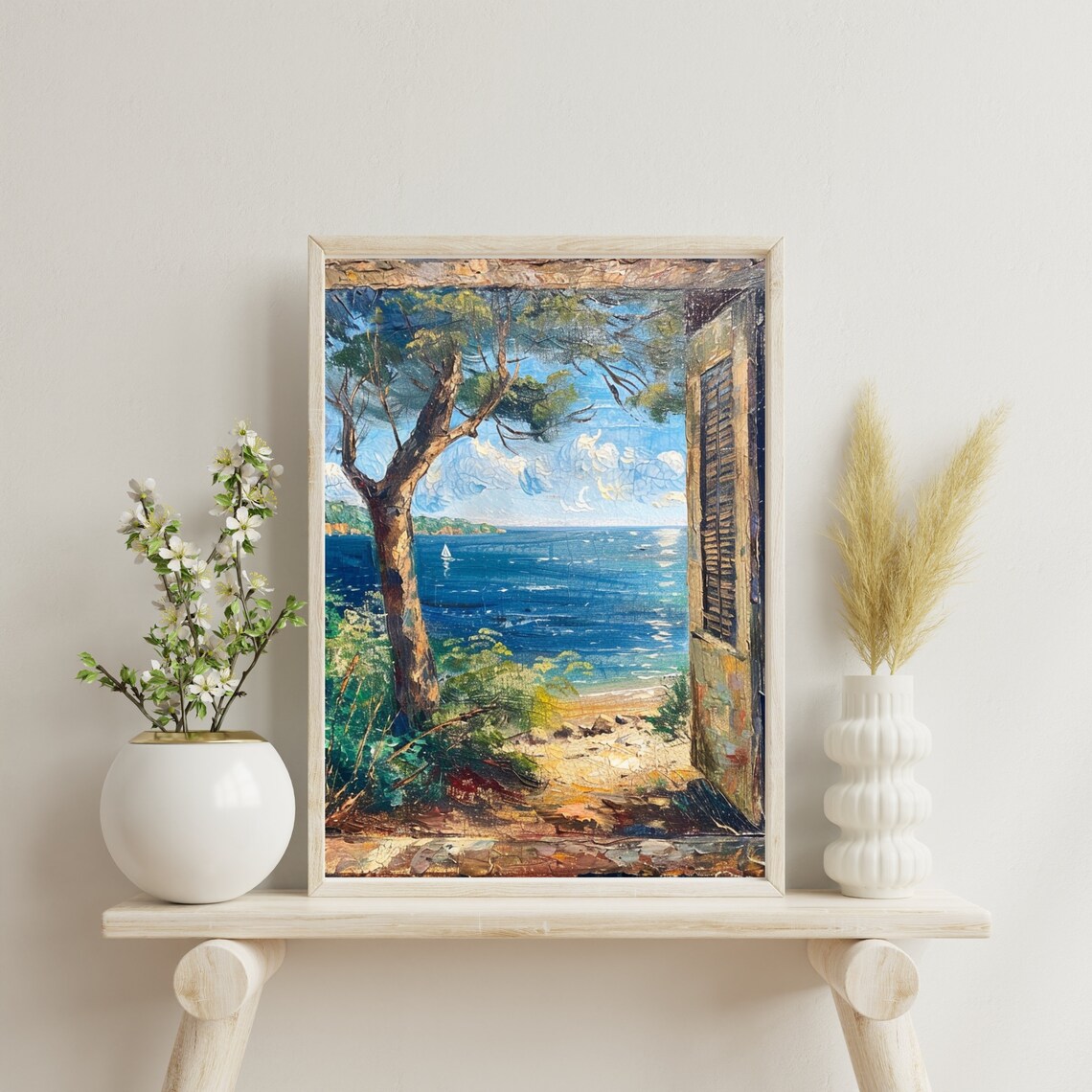Mediterranean Sea View Through Old Doorway Coastal Vintage Seascape Poster - Image 6