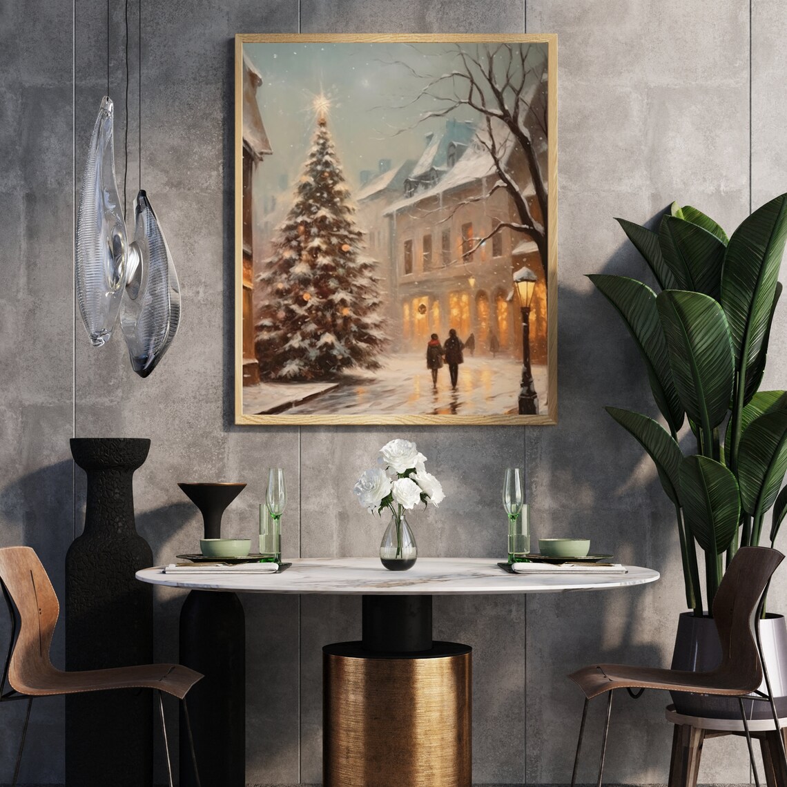 Snowy Christmas Street With Tree And Couple Vintage Winter Poster - Image 5