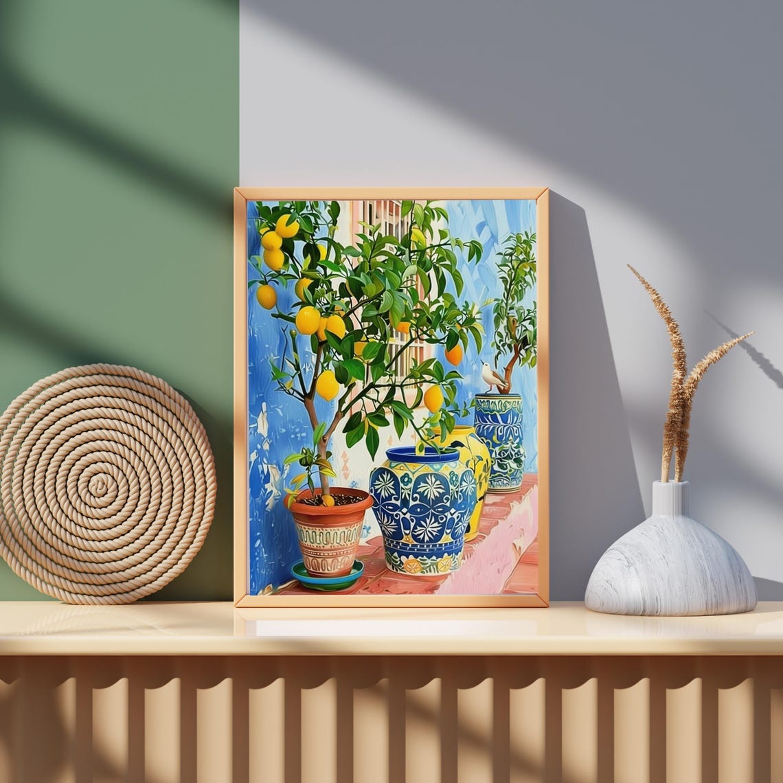 Potted Lemon Trees Blue Ceramic Pots Mediterranean Citrus Art Poster - Image 4