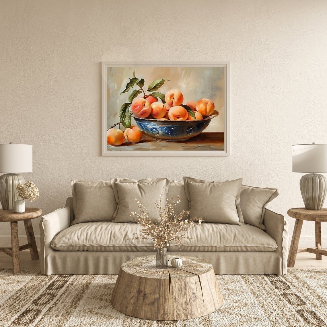 Sunlit Apricots in a Blue Ceramic Bowl Kitchen Still Life Wall Art - Image 5