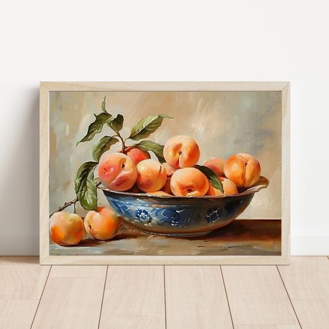 Sunlit Apricots in a Blue Ceramic Bowl Kitchen Still Life Wall Art - Image 3