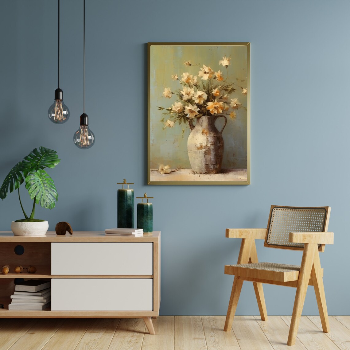 Antique Summer Flowers Still Life Oil Painting Country Kitchen Wall Art Neutral Vintage Print Farmhouse Decor Wild Flower 582 - Image 5