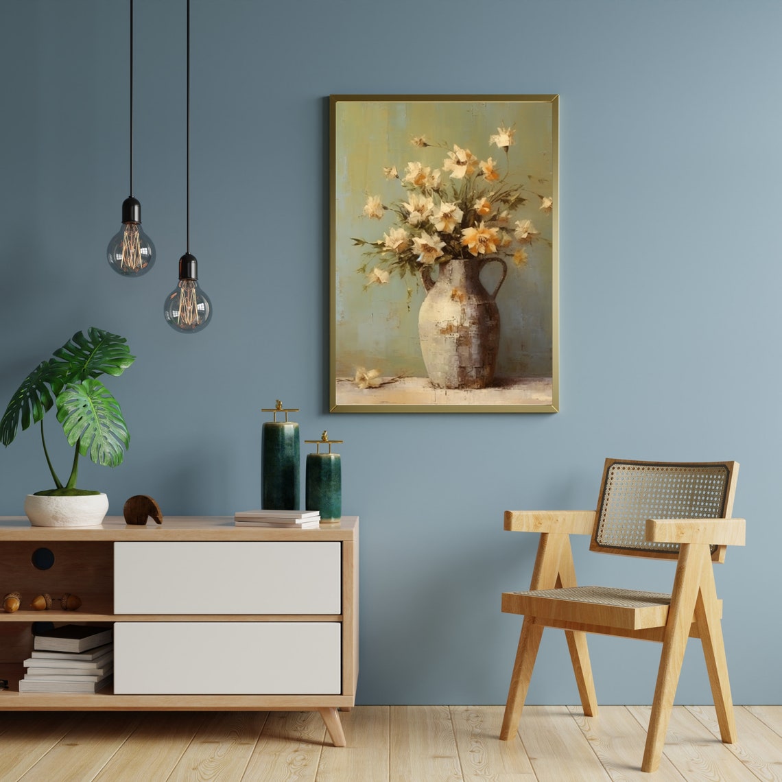 Wildflowers in a Rustic Clay Jug Vintage Country Still Life Wall Art - Image 5