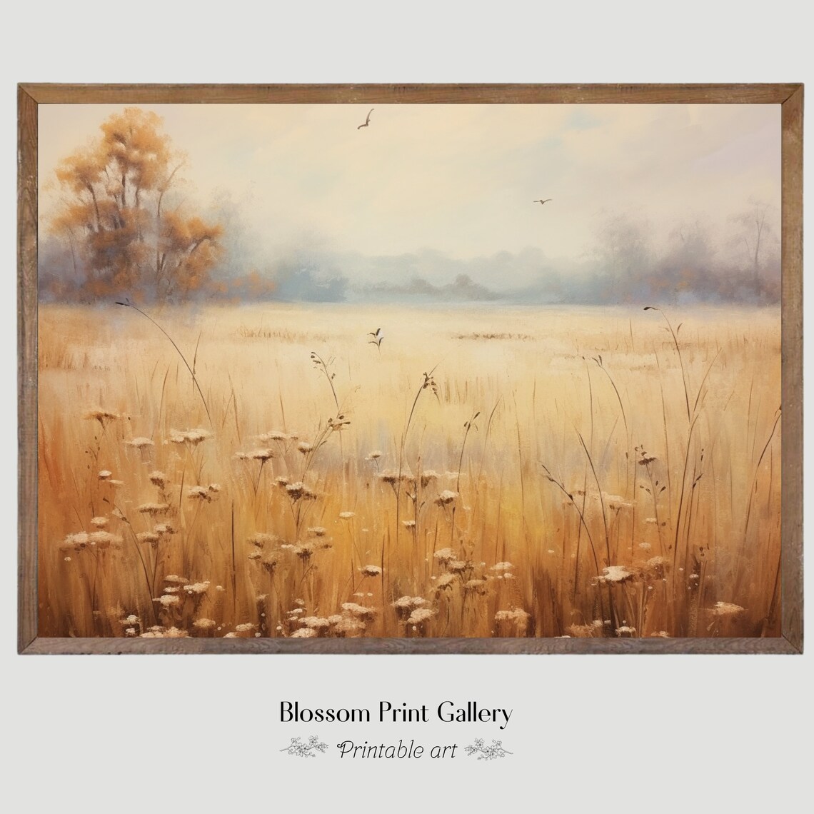 Golden Autumn Meadow Mist Soft Wildflowers Fall Prairie Landscape Poster - Image 5