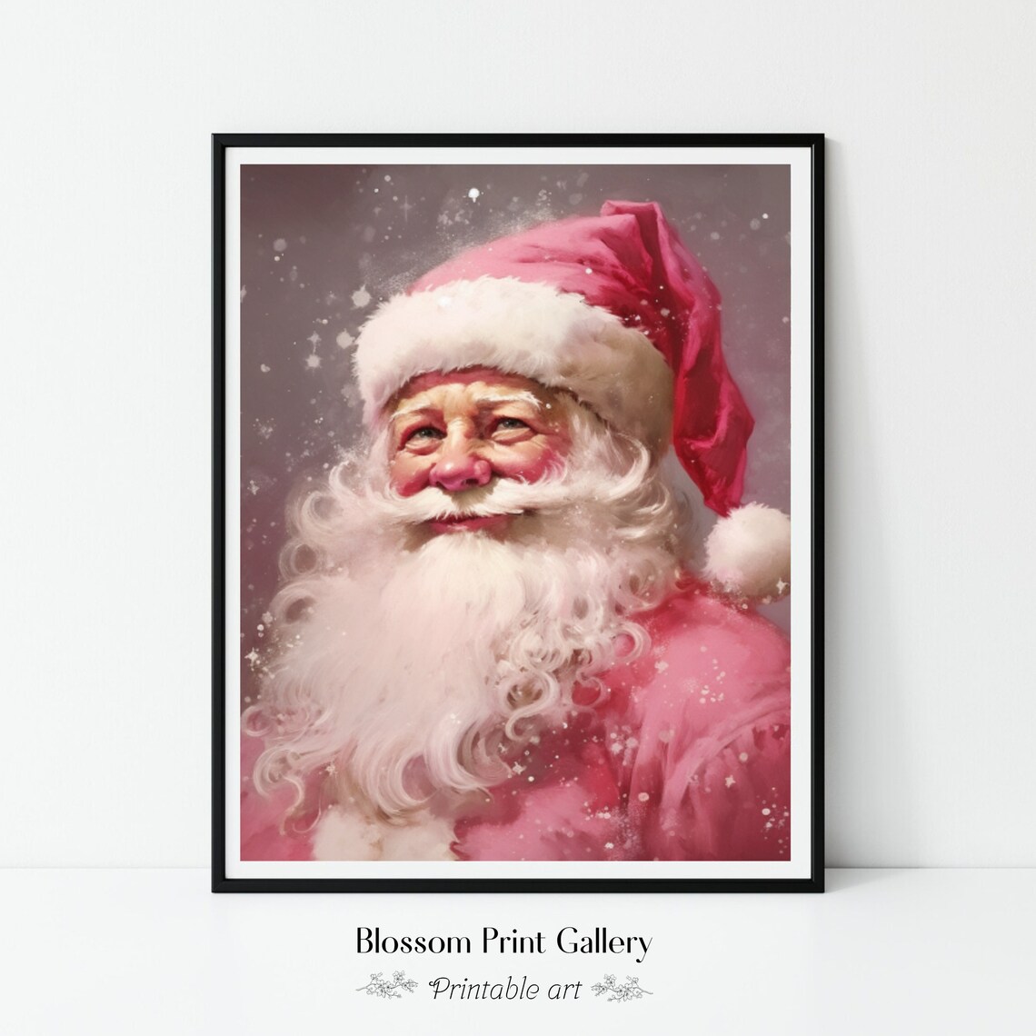 Pink Santa Claus Whimsical Christmas Portrait Painting Poster - Image 6