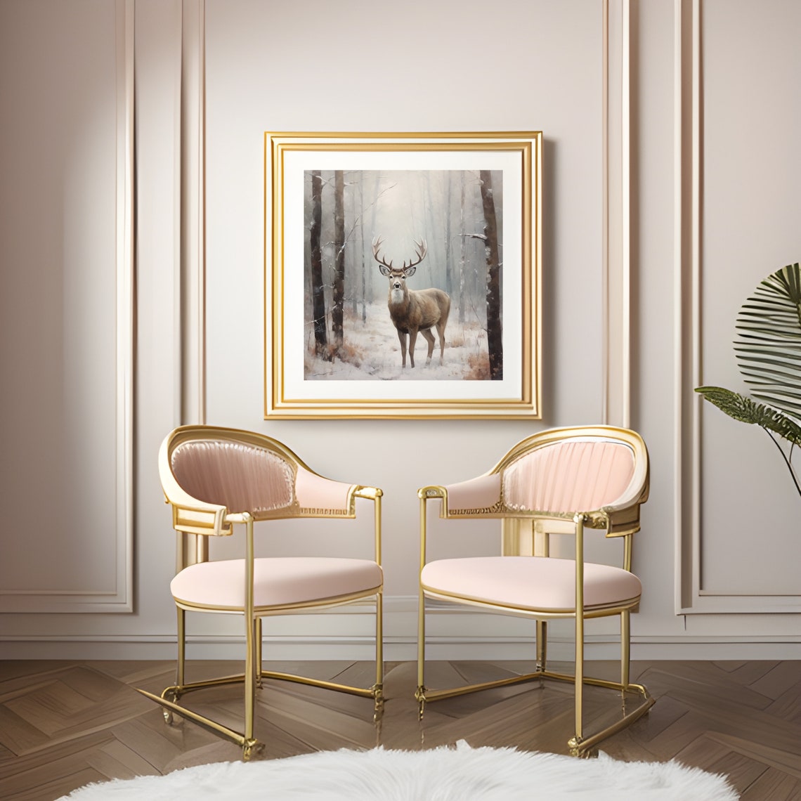 White Tailed Deer Stag Snowy Forest Winter Wildlife Art Poster - Image 4