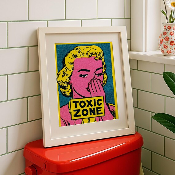 Toxic Zone Cheeky Retro Pop Art Bathroom Humor Funny Toilet Poster