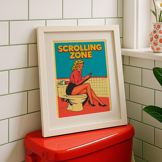 Scrolling Zone Cheeky Retro Pop Art Bathroom Humor Funny Poster
