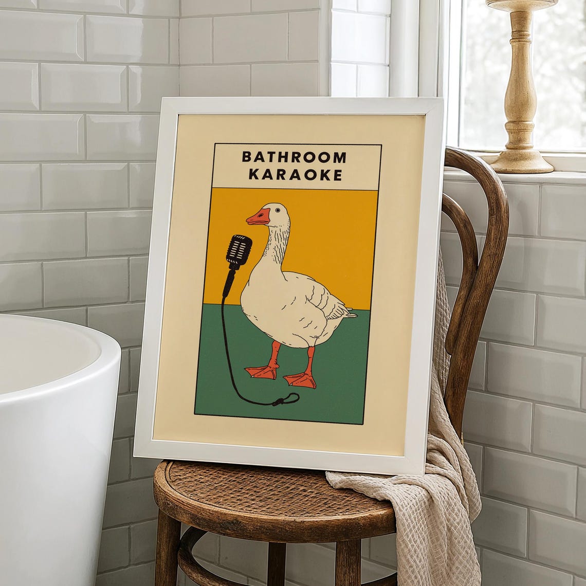 Bathroom Karaoke Funny Singing Duck Vintage Microphone Poster