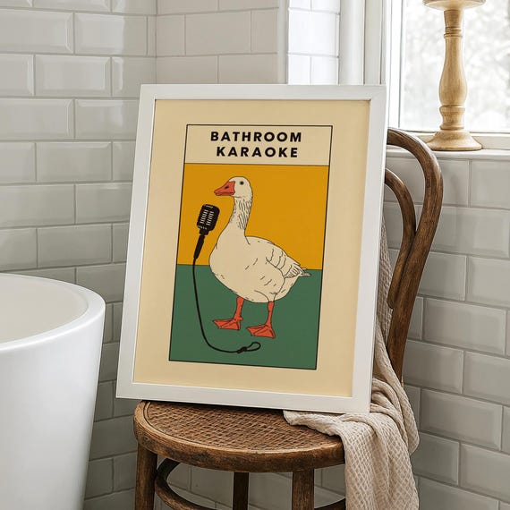 Funny Duck Bathroom Karaoke Poster Quirky Animal Humor Art Pdf Jpg