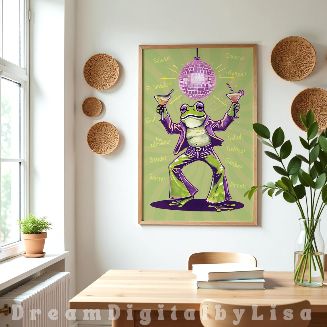 Frog Cheers In 12 Languages, Retro Funky Disco Art - Image 2