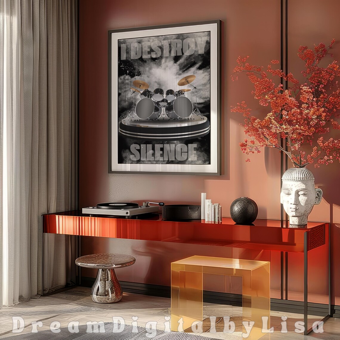 I Destroy Silence Explosive Drum Kit Musician Quote Art Poster - Image 2