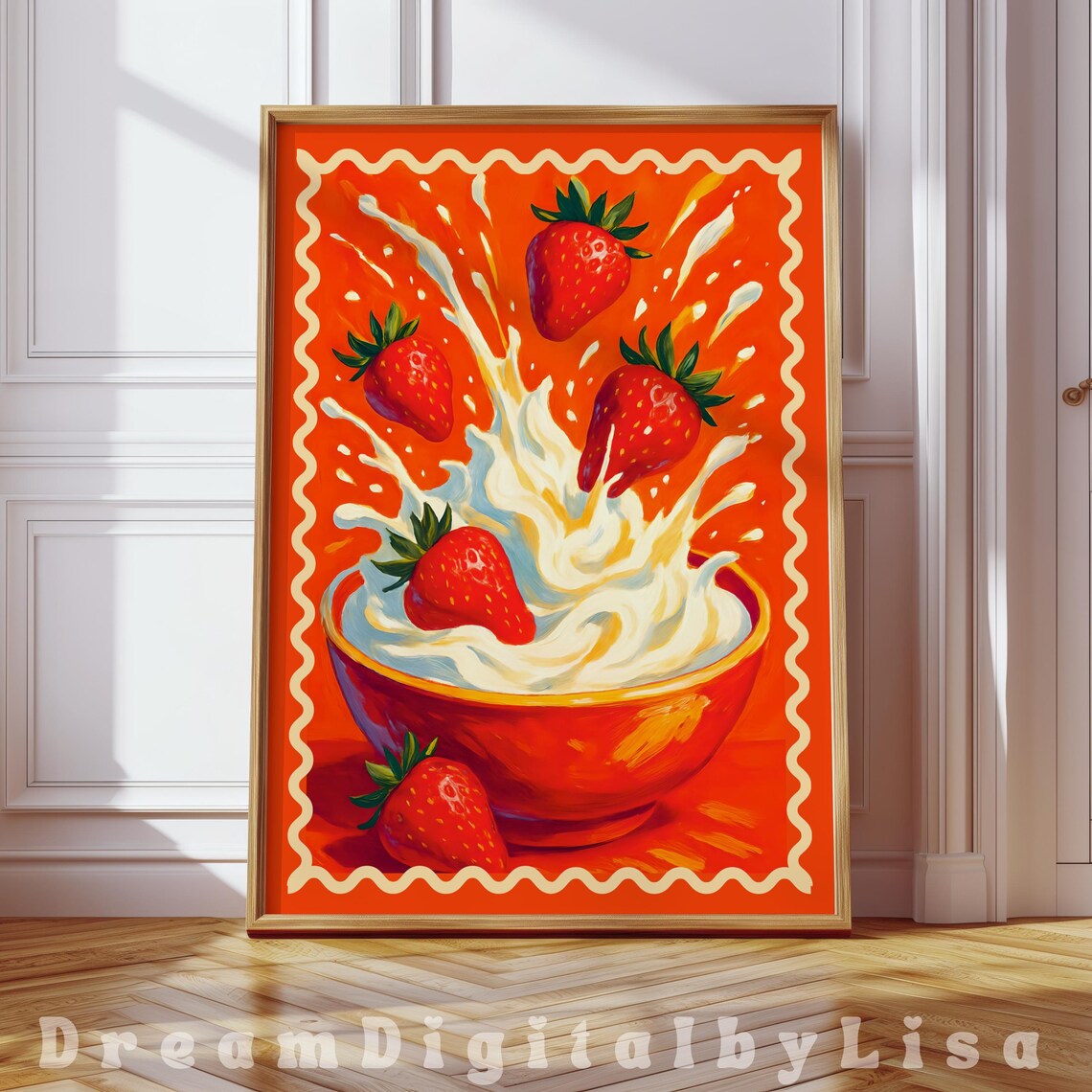 Strawberries And Cream Bold Red Kitchen Decor, Art Print