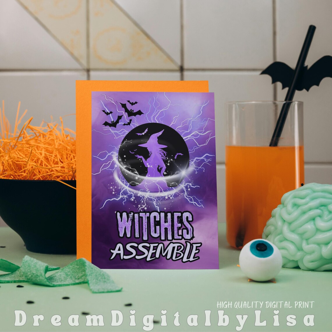 Witches Assemble Purple Witch Silhouette Moon Halloween Poster - Image 2
