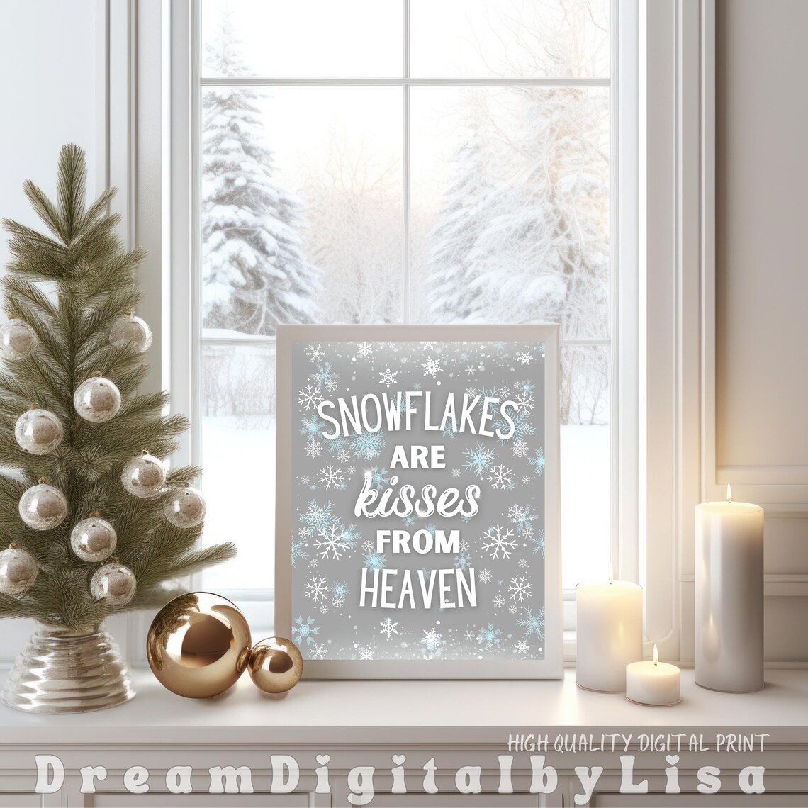 Grey Snowflakes Kisses From Heaven Poster Winter Memorial Quote Art - Image 4