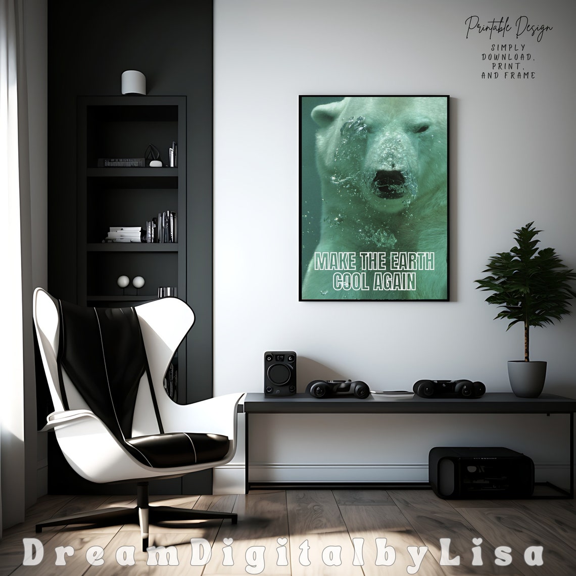 Make The Earth Cool Again Poster Polar Bear Underwater Climate Art - Image 4