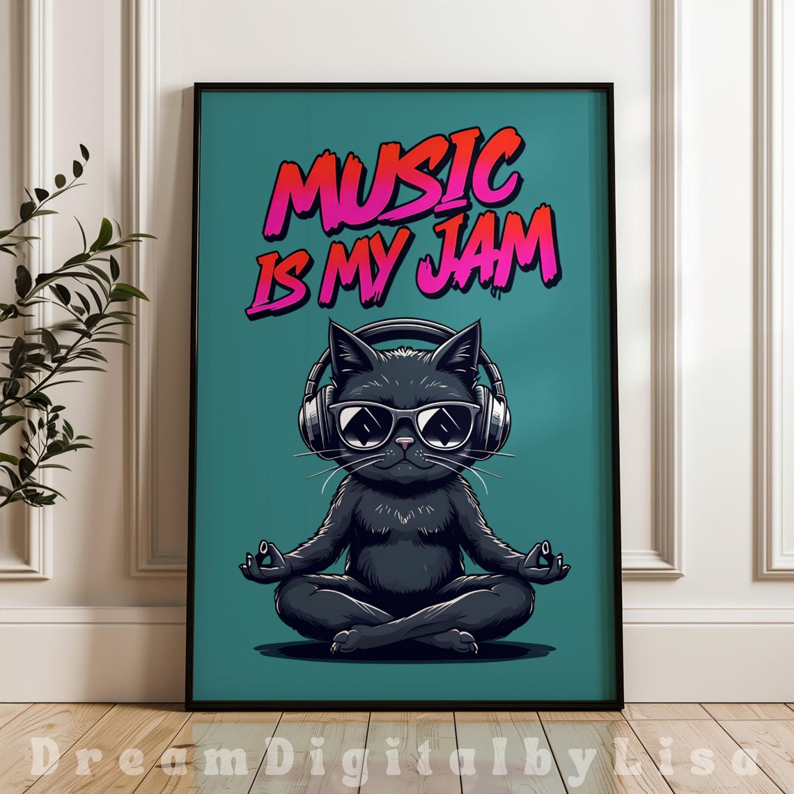Music Is My Jam Black Cat Poster Music Lovers Gift Cat Wall Art Teal Blue Decor Teen Room Print Music Teacher Gifts