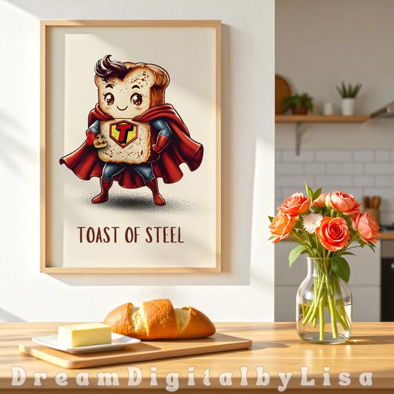 Superhero Breakfast Toast Of Steel, Funny Kitchen Art Print
