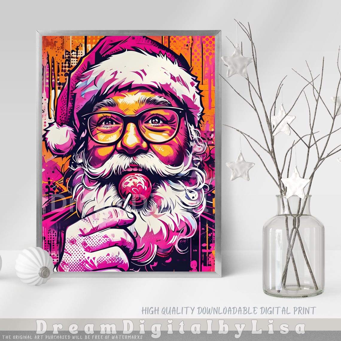 Pop Art Santa Lollipop Bold Neon Street Style Christmas Poster - Image 2