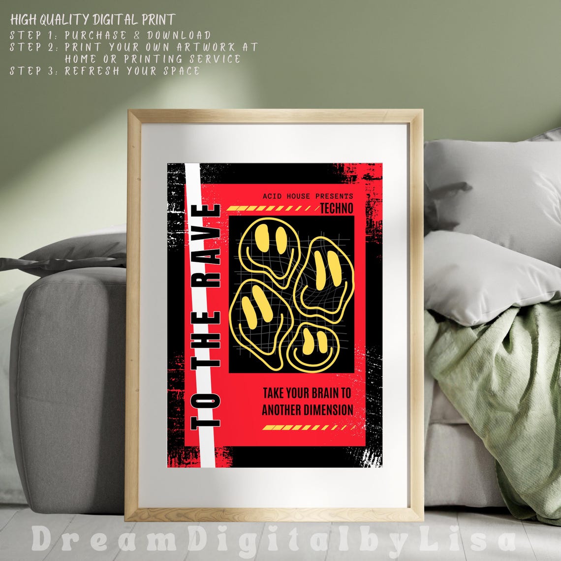 To The Rave Acid House Techno Poster Melting Smiley 90s Club Art - Image 3