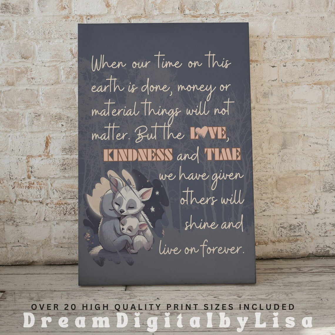 Love Kindness Time Quote Poster Cute Foxes Sentimental Gift Artwork - Image 2